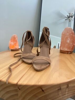 RAYE Tan Suede Wrap-Tie Block Heel Sandals